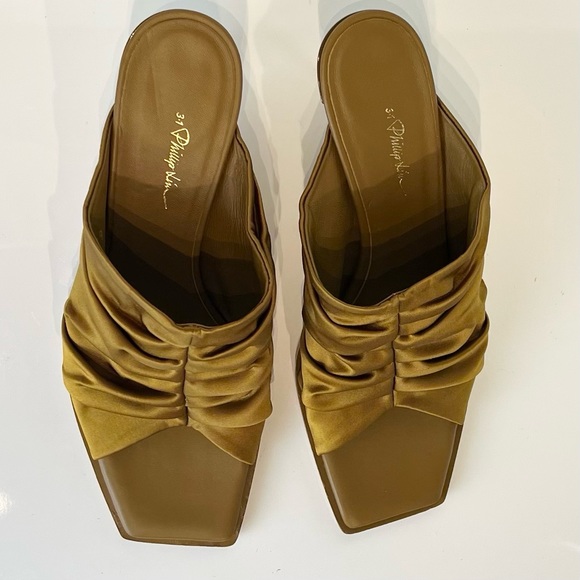 NEW 3.1 PHILLIP LIM OLIVE GREEN SATIN MULES - Picture 13 of 14